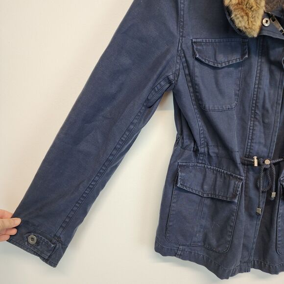 Vintage Y2K Levis Faux Fur Collar Field Jacket Size M Blue Patch Pocket Military - Picture 5 of 16